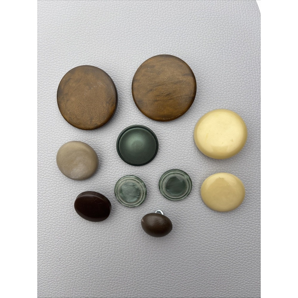 Vintage Button‎ Lot 10pc | Art Deco Bakelite & Casein Mix | Cream, Mocha Green